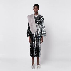 NWT Zara silver grey disc sequin long sleeve cropped top & midi skirt bundle set